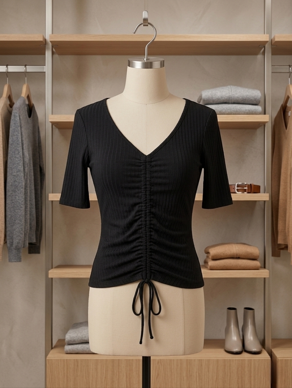 Wearever Black Ruched Women's Blouse Small